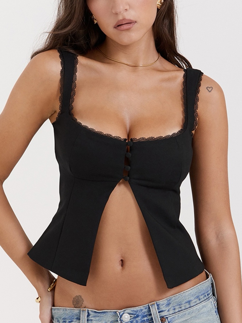 Blue Blush Black Lace-Trim Bustier Crop Top